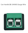 Plug To Speaker Wire Adapter With Screw Terminal Connector 4 Pack Solderless Connectors For 20 24 AWG Wire No Solder Needed For Quick Speaker Installations CCTV Microphones Or Cameras. Screw-terminal adapter for 20-24 AWG wire, black and green plastic, front view
