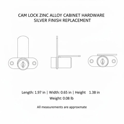 Diagram of Durable Zinc Alloy Cam Lock for Cabinets and Mailboxes With Silver Finish 16mm Diameter Includes 2 Keys