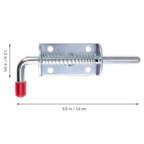 Spring Pin Latch Lock 2pcs for Utility Trailer Gate, Silver, showing 5.5 in length and 1.5 in height, with a spring-loaded mechanism.