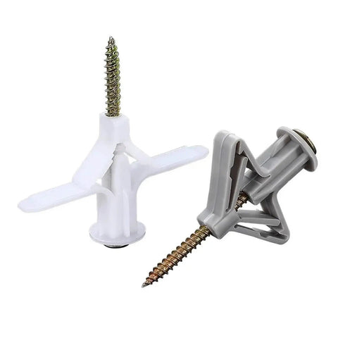 Heavy Duty Plastic Toggle Wall Plugs For Drywall And Plasterboard Installations Hollow Wall Expansion Anchors Kit, white and grey