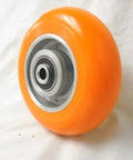 Heavy Duty Kingpinless Swivel Casters Set Of Four With Solid Foot Brakes 6 Inch Orange Polyurethane Wheels close-up of a single wheel
