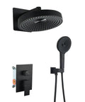 Shower System, 2-Function Concealed Set with Solid Brass Control Valve in sleek black finish with overhead and handheld shower.