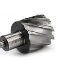 HSS annular cutter, 1-5/8 in diameter with 3/4 in Weldon shank, side view showing spiraled teeth