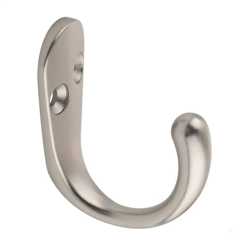 Robe Hook Satin Nickel Set Of 5, Heavy Duty Zinc Alloy Wall Hangers With Mounting Hardware And Instructions, side view