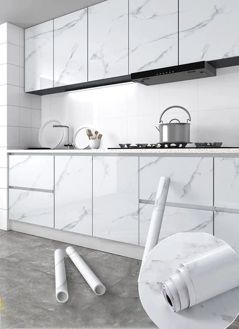 Kitchen with Marble Look Peel And Stick Wallpaper Self Adhesive Waterproof Vinyl Film For Countertops Cabinets