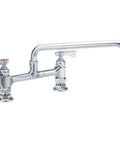 Low Lead Splash Mount Kitchen Faucet With 14 Inch Swing Nozzle And 8 Inch Centers NSF Gray Finish Wall Mount Design Built For Heavy Duty Use