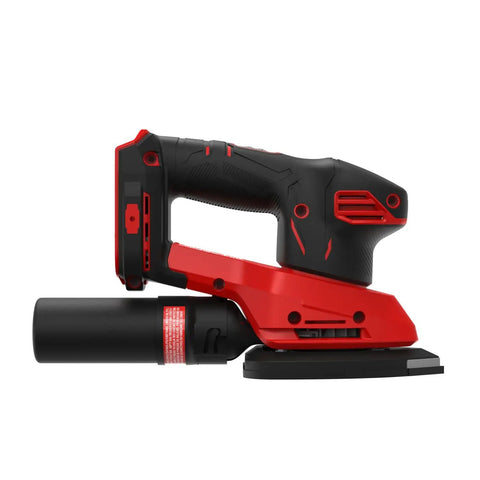 20V Max Cordless Detail Sander Tool Only With Pro-Grade Power And Variable Speed 9,000-12,000 OPM, side view with ergonomic D-handle, red.