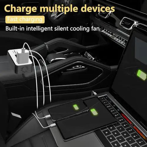200W DC 12V To 110V AC Car Power Inverter Pack Of 2 Featuring 20W USB C And 18W Fast Charging Dual USB Ports for charging devices.