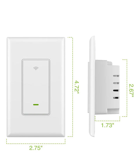 Front and side view of 3 Way Smart Light Switch In Wall On Off With Alexa And Google Assistant Voice Control App Remote Scheduling