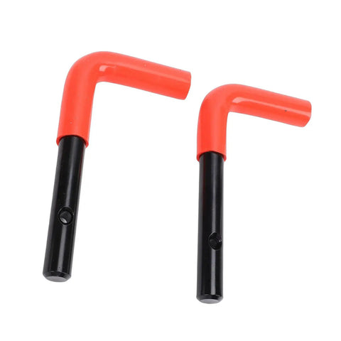 Beefy Replacement Lock Pin Kit For Snow Plow Stand Western HTS Midweight, Heavy Duty Pins With Spring Clips, Includes 2 Handle Lock Pins, 2 Hairpin Clips, Keeps Your Plow Solid And Ready For Winter, two red and black steel lock pins