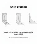 Diagram of heavy duty L shaped corner brace for furniture reinforcement and joint support, showing dimensions and side view.