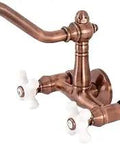 Six Inch Center Wall Mount Kitchen Faucet In Antique Copper Finish With Solid Brass Body Drip Free Ceramic Disc 1.8 GPM