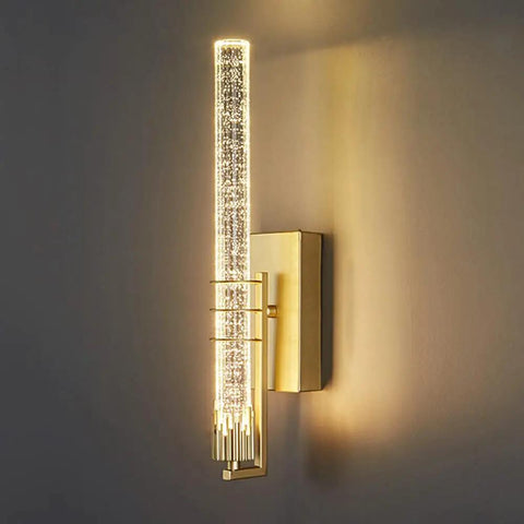 Modern Luxury LED Wall Sconce Lighting 18 Inch Wide Cylinder Wall Lamp With Bubble Crystal Shade 3W Warm Light Gold Finish