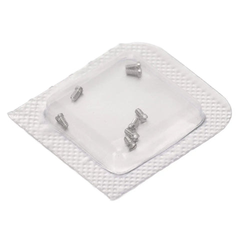Pro Grade Stainless Steel Micro Watch Repair Screws Heavy Duty Back Cover Fasteners, 1x1.3x2.4mm size, eight screws in packaging.