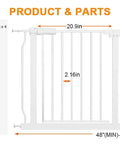 Diagram showing parts and dimensions of Extra Wide Baby Gate For Doorways And Stairs 48 To 53 Inches Wide, Walk Through Pressure Mounted Gate, 30 Inch Tall