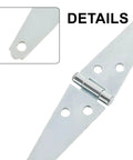 Close-up of heavy duty 3-inch strap hinge with surface mount screws, ideal for barn doors, cabinets, and marine use, durable metal 6 pack.