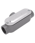 Dead Nuts Secure 3/4 Inch T Type Conduit Body In Heavy Duty Die Cast Aluminum with threaded ports and snap off cover.