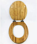 Top Shelf Heavy Duty Solid Wood Toilet Seat Cover With Silent Slow Close Hinge And Natural Bark Finish For Universal Mount and Straight Up Bathroom Glow Up, showing open lid.