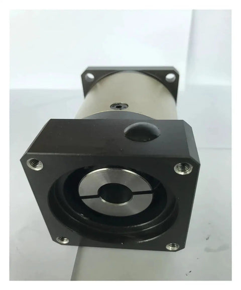Close-up view of Slick Planetary Gearbox Speed Reducer featuring Lightning Smooth 8 Arcmin Backlash and Nema 34 stepper mount.