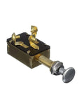 Heavy Duty Three-Position Push-Pull Switch For Dual Circuits With Chrome Knob And Stainless Steel Springs Fits Panels Up To 1 Inch Rated 25 Amps At 6 VDC And 15 Amps At 12 VDC Rugged Boat Electrical Control Switch, angled view