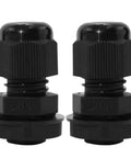 Two black 12 Pack Quarter Inch NPT Cable Glands IP68 Waterproof Nylon PA66 Strain Relief Seals for Outdoor Enclosures shown side by side.