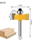 Three Piece Rabbet Router Bit Set With Quarter Inch Shank And Six Interchangeable Bearings, dimensions labeled, DIY and pro use.