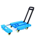 Six Wheel Folding Hand Truck With Adjustable Handle For Home Office Travel And Moving 330 Lbs Capacity Portable Dolly Cart That Makes Hauling A Breeze With Compact 3 Inch Wheels Blue, folded blue plastic dolly