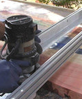 Person using Slab Jig Router Sled for Woodworking, Level and Trim Wood Slabs Up To 64 Inches Wide on a large wood slab