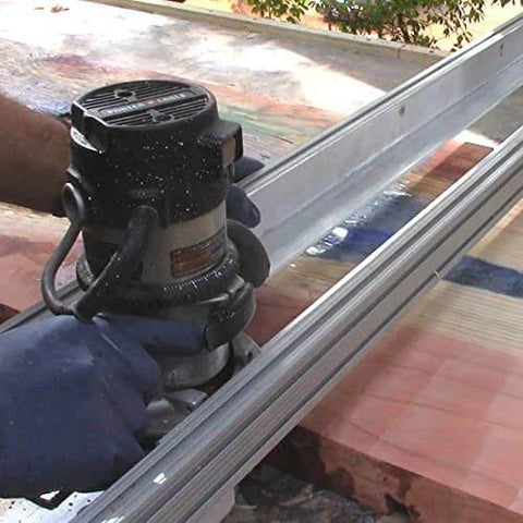 Person using Slab Jig Router Sled for Woodworking, Level and Trim Wood Slabs Up To 64 Inches Wide on a large wood slab