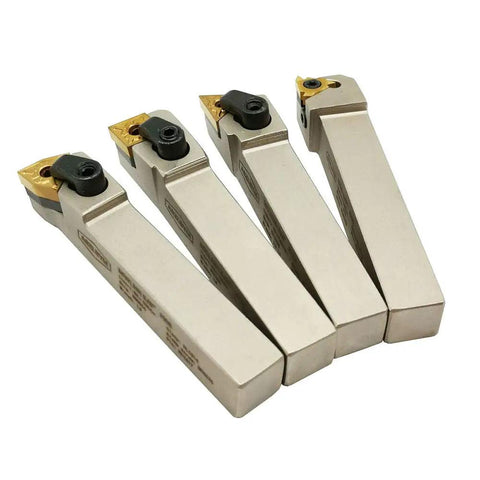 5/8 Inch CNC Lathe Indexable Turning Tool Holder Set With Nickel Plated Finish Includes 4 Carbide Inserts And 3 Wrenches