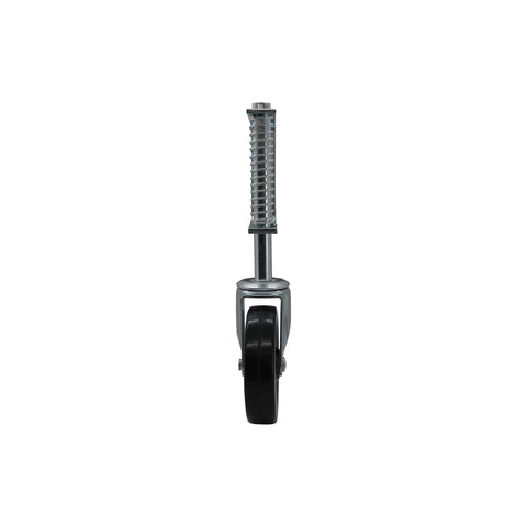 4 Inch Spring Loaded Gate Caster With Heavy Duty Swivel Wheel And Universal Mount, Adjustable Shock Absorbing Spring, black, front view