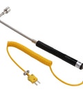 Type K Thermocouple Temperature Probe With Insulated Handle Curved Shank Sensor for gas and liquid detection, shown coiled.