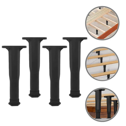 Adjustable Height T Shaped Bed Frame Support Legs 6 Pack Black PP Stable Furniture Replacement Feet