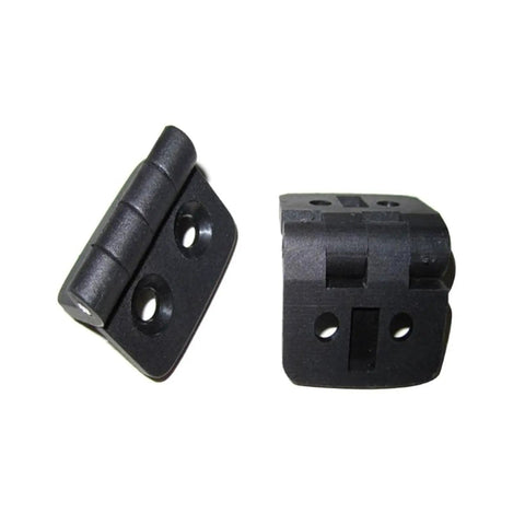 Set Of 10 Black Plastic Door Hinges For Cabinets And Drawers With Bearing Butt Design shown in close-up angle