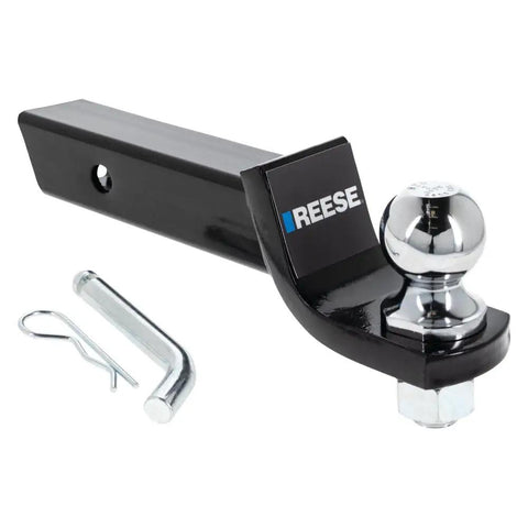 All In One Trailer Hitch Ball Mount Starter Kit Fits 2 Inch Square Receiver With 2 Inch Drop And 6,000 Lbs Capacity Includes 2 Inch Trailer Ball Pin And Clip For Easy Hookups, showing hitch, ball, pin, and clip.
