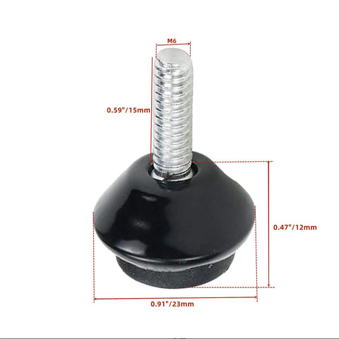 Real Talk M6 Adjustable Furniture Feet And Swivel Levelers Black, with rubber pad for stabilizing furniture, 23mm wide.