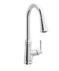 Moen Jaslynn Pulldown Kitchen Faucet, Chrome, 87618 with elegant curves and one-handle lever for easy water control.