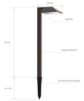 LED Path Light 0.6W Low Voltage Landscape Lighting For Outdoor Pathways Charcoal Brown With Warm White Light Easy Install Requires Low Voltage Transformer For Peak Performance, dimensions annotated, brown aluminum material.