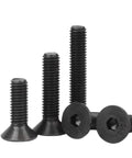 100 Pack Black Oxide 12.9 Grade Hex Socket Countersunk Head Screws M10 X 45 Millimeter Full Thread Heavy Duty Fasteners showing various lengths.