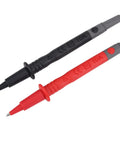 Close-up of multimeter test probes for Go To Digital Multimeter Tester AN8009 With Bag And Backlit LCD Display Dope Features Include Ammeter Voltmeter Ohm Meter 16 In 1 Multifunction Test Line Auto Range Inductive Measurement Accurate Readings For DIY And Pro Projects