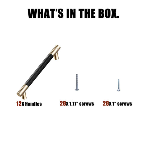 12 Pack Knurled Aluminum Cabinet Handles Pulls Set 7.5 Inch Hole Center 8.6 Inch Overall Length Gold And Black Diamond Pattern Dope Finish Durable Commercial Grade Aluminum Hardware For Kitchen Cabinets