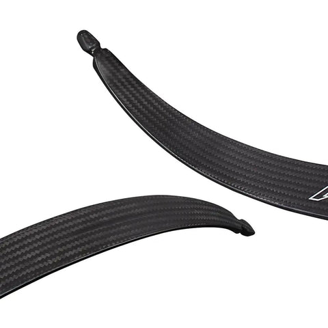 Cornerstone Carbon Fiber Recurve Limb Set For Beginners showing close-up of carbon fiber texture and curve, 68 inch ILF compatible