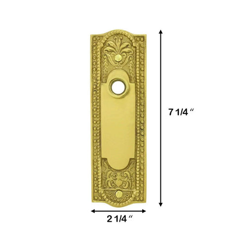 Pack Of 2 Tarnish Resistant Solid Brass Heavy Duty Door Back Plate Without Keyhole For Interior And Exterior Doors With Knob Hole Spacing Seven And A Quarter Inches High Fan And Ribbon Style