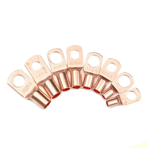Ultimate 50Pc Kit Of Tinned Copper Lugs Ring Battery Terminals With SC6-6 And SC10-6 Bolt Holes For Heavy Duty Cable Crimping Job, assorted ring lugs