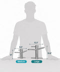 Comparison of medium and large Port A Wrap Stainless for tree rigging, showing size dimensions with silhouette background