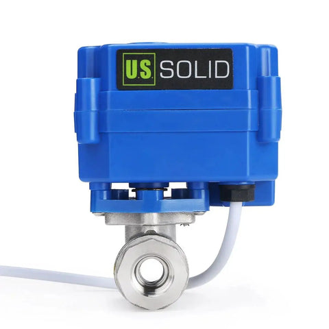Front view of Motorized Ball Valve Quarter Inch Full Port NSF Certified 304 Stainless Steel Drinking Water Safe Auto Return With 9 To 24 Volt AC DC