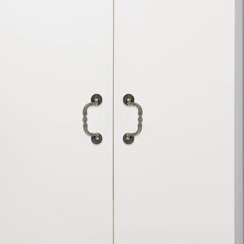 Vintage Bail Drawer Pull Handles Set For Dressers And Cabinets, Antique Style Knobs, on white cabinet doors