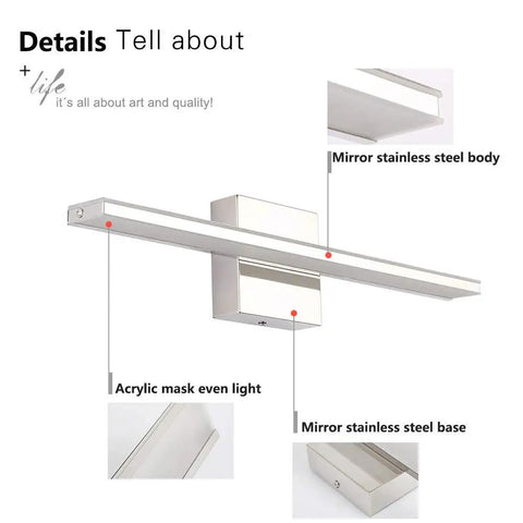 LED Vanity Light Bar 20 Inch Chrome Bathroom Fixtures 12W Over Mirror Lighting with 850 Lumens Cool White 6000K details