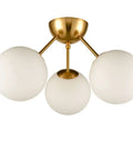 A Retro Chic Mid Century Modern Globe Sputnik Ceiling Light Fixture 3 Light White Opal Glass With Brass Gold Finish Semi Flush Mount