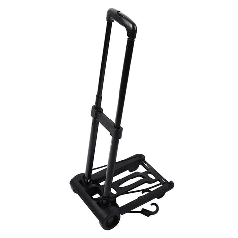 Folding Hand Truck Cart With Large Capacity Lightweight Yet Sturdy Dolly For Shopping Travel Moving And Office Tasks Retractable Tie Rod For Easy Loading And Compact Foldable Design For Car Or Closet Storage, black metal, folded